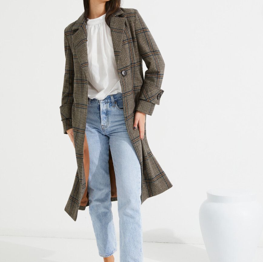 TUESDAY LABEL wool blend coat | Brown plaid | Sz 8