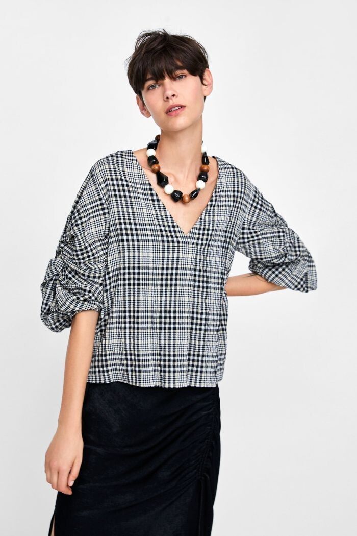 ZARA plaid top | Beige/black | Sz XS/6-8