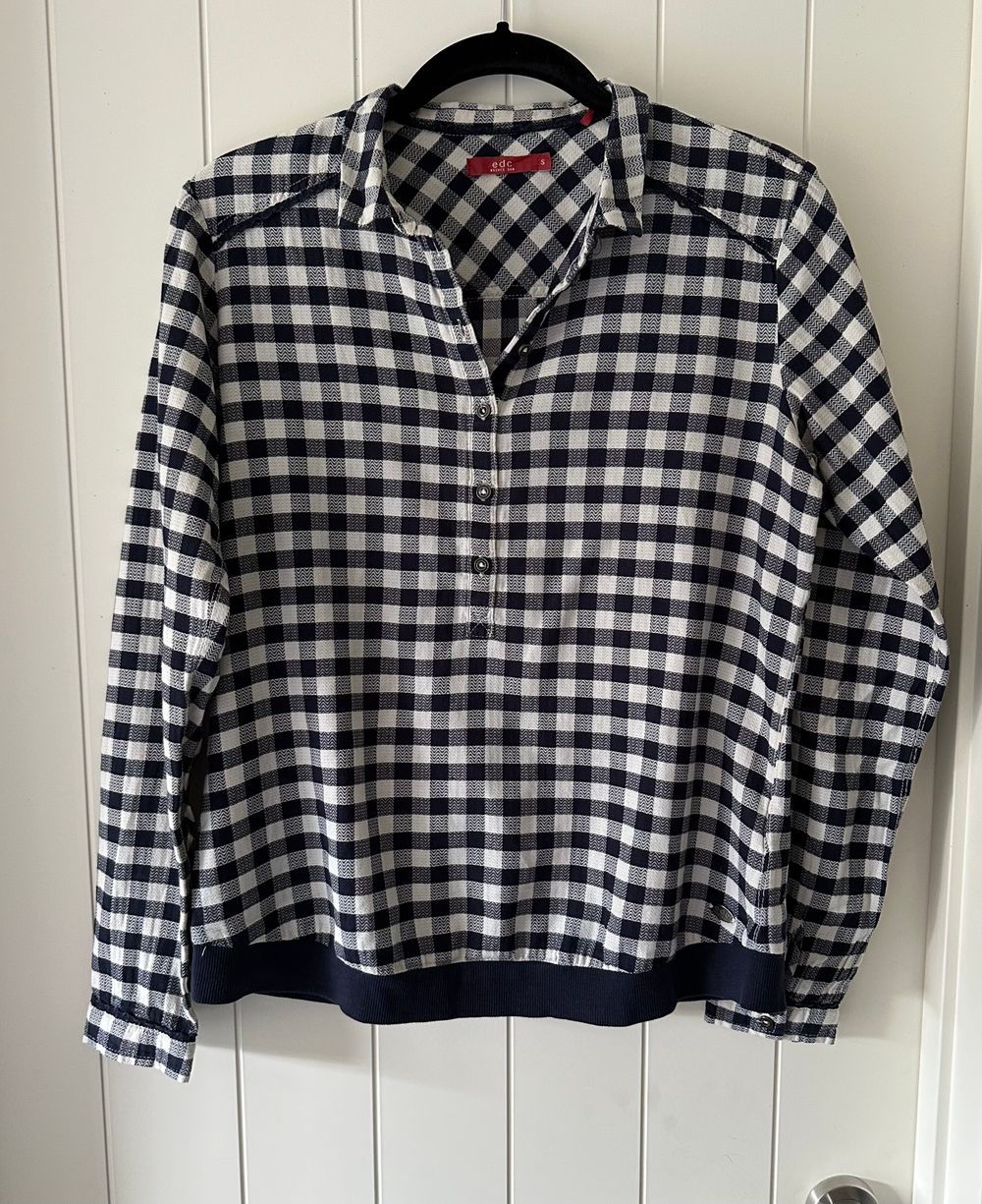 Esprit Check Blouse Top Long Sleeves navy cream size S
