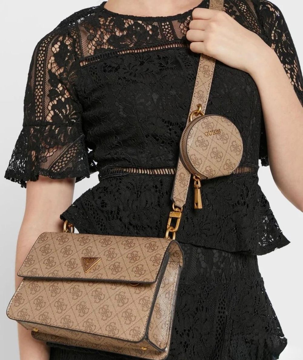 Guess Brown Monogram Crossbody Bag