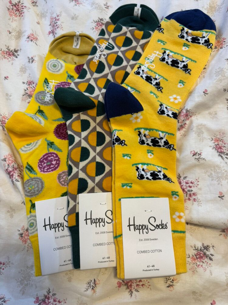 Happy Socks Yellow Cow, Geometric & Floral Socks