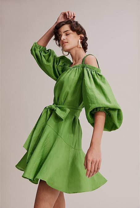 Country Road - Green Linen Dress on Designer Wardrobe