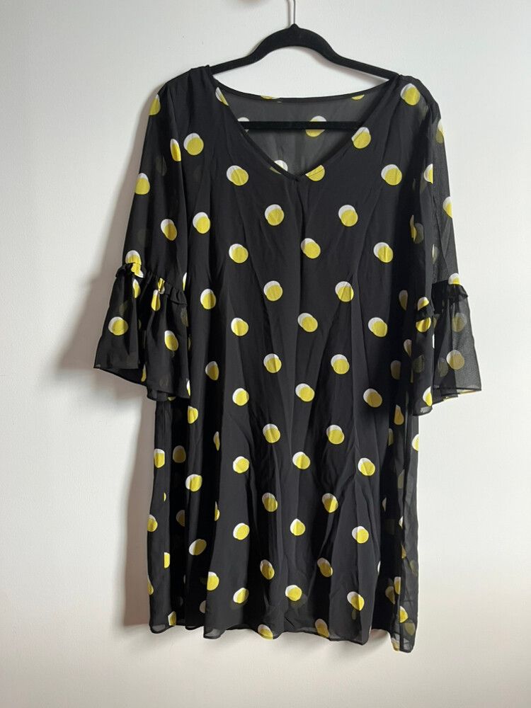 Memo Black & Neon Yellow Polkadot Dress - 10