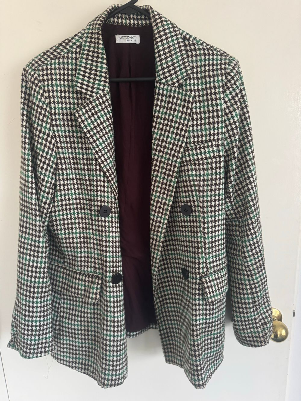 Ketz-Ke Green Houndstooth Blazer