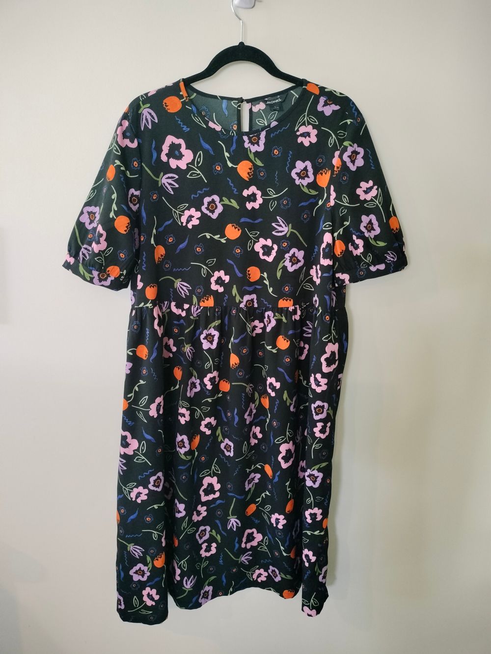 Monki Black Floral Print Midi Dress