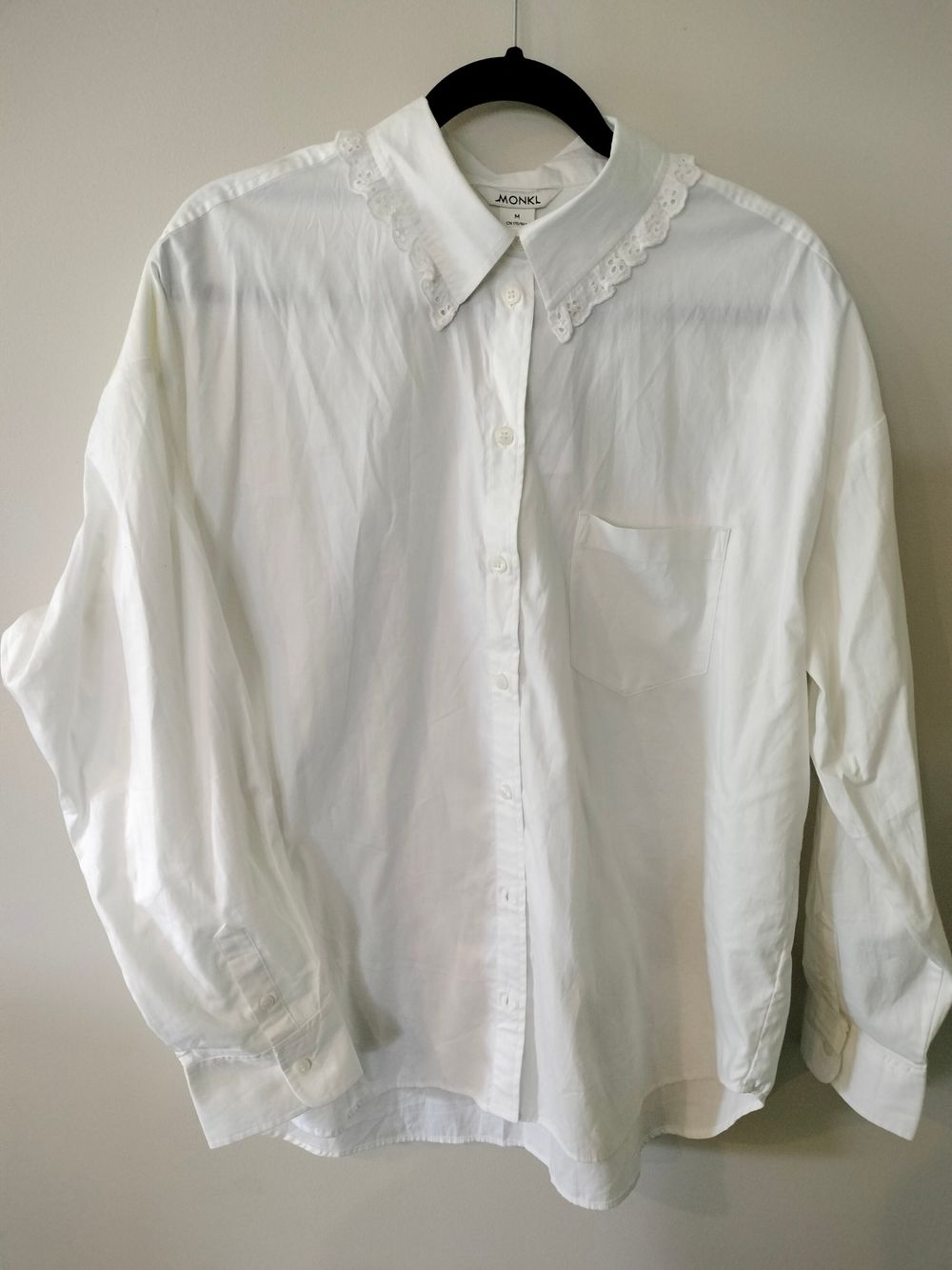 Monki White Shirt with flower trim. Size M