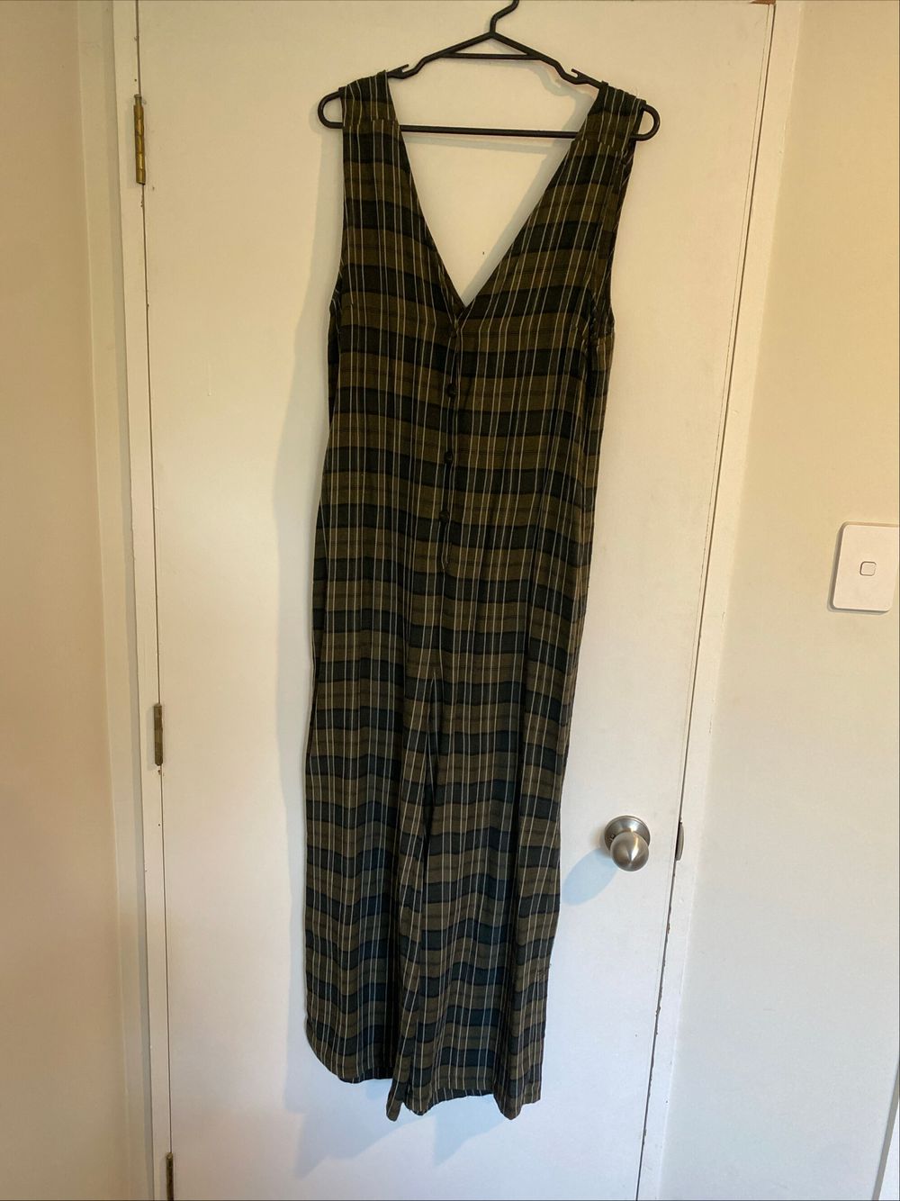 Zara Woman Green Black Plaid Jumpsuit