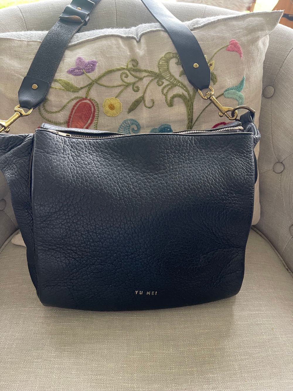 Yu Mei Black Leather Crossbody Bag