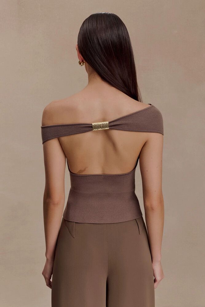 meshki brown velvet dress Avec Les Filles Women's Asymmetric Drape Long Sleeves Maxi Dress - Chocolate Brown main image 1