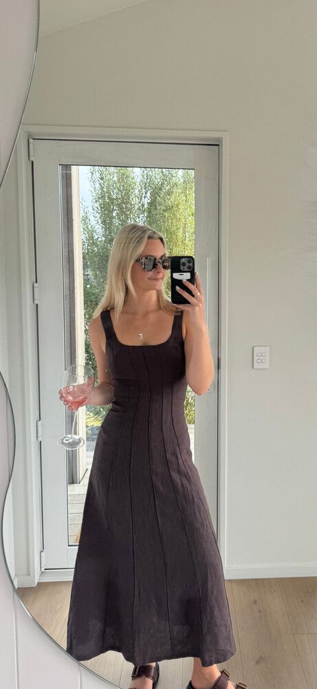 max brown dress Victoria Beckham Fitted T-Shirt Dress In Deep Mahogany