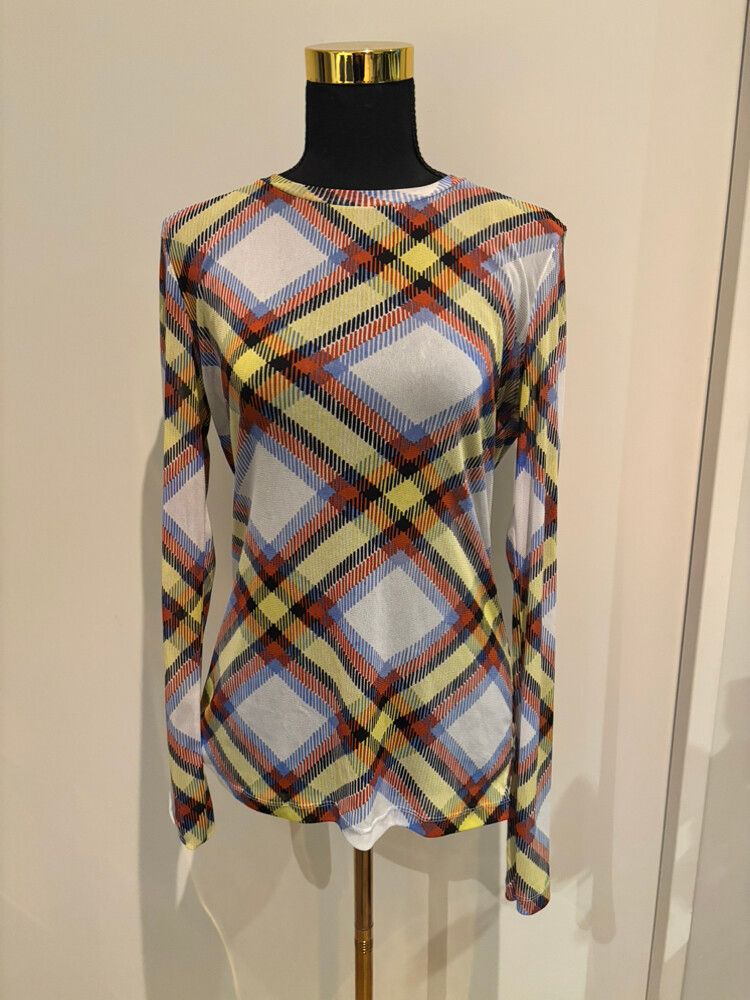 Diane Von Furstenberg Plaid Crew Neck Top