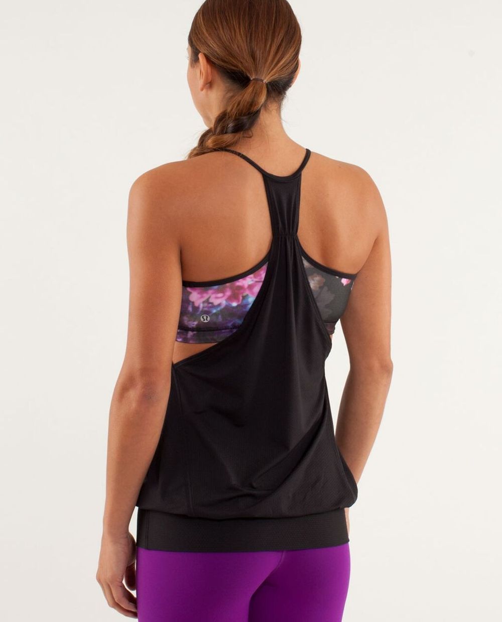 Lululemon No Limits Tank + Bra - Black/Floral purple