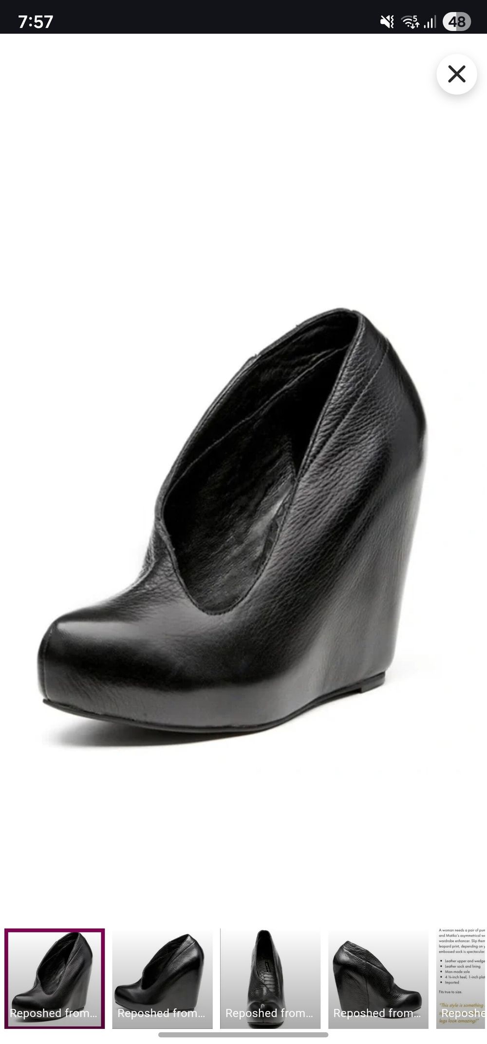 Matiko Black Leather Wedge Heels - 7