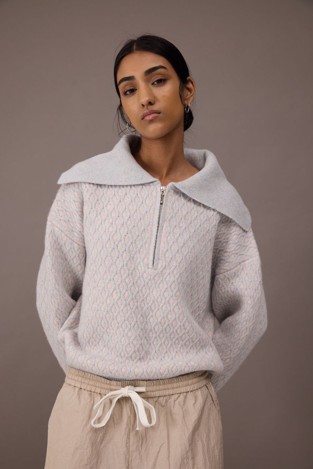 Ola Zip Sweater - Merino Wool - Ice - Size S