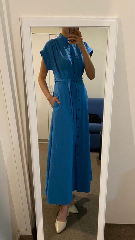 cobalt blue occasion dress Tracy Studio COBALT BLUE LONG SLEEVE TRAPEZOID NECKLINE BODYCON FULL DRESS