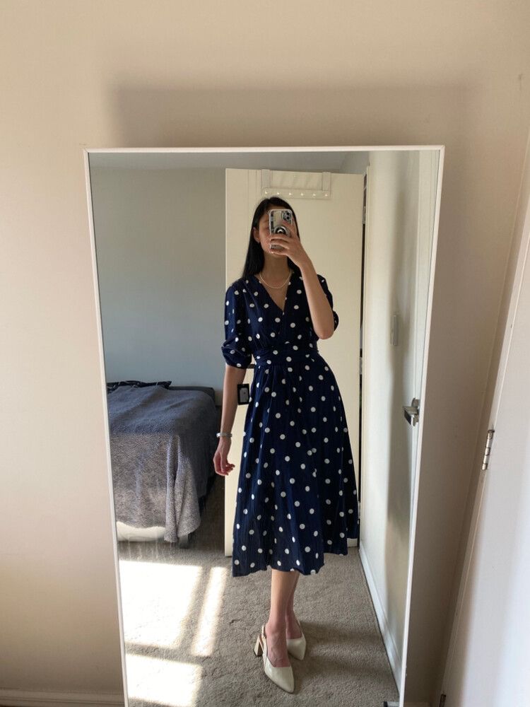 dkny blue polka dot dress DKNY Blue Polka Dot Dress, Size L