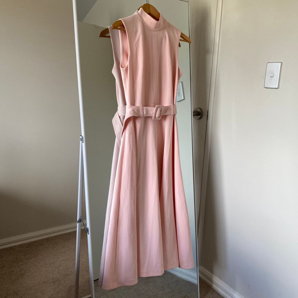 open lace back dress Women Plus Size Solid Pink Dobby Weave Square Neck Thigh-High Slit Fit &  Flare Maxi Dress