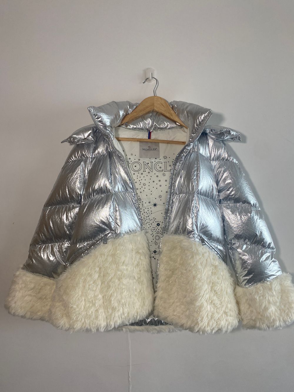 Moncler Grenoble Trevelin Metallic Silver Down Jacket - White Ecofur & Star Lining