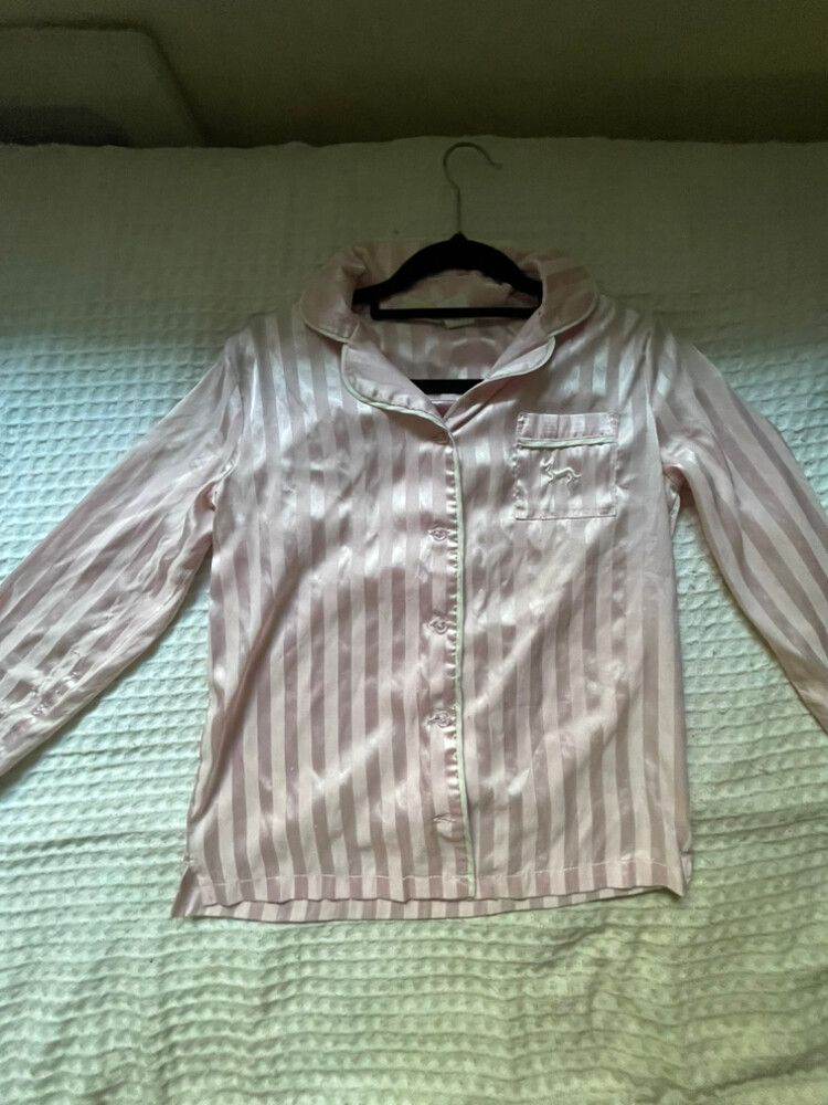Girls Pink Stripe Satin Classic Long Pj Set