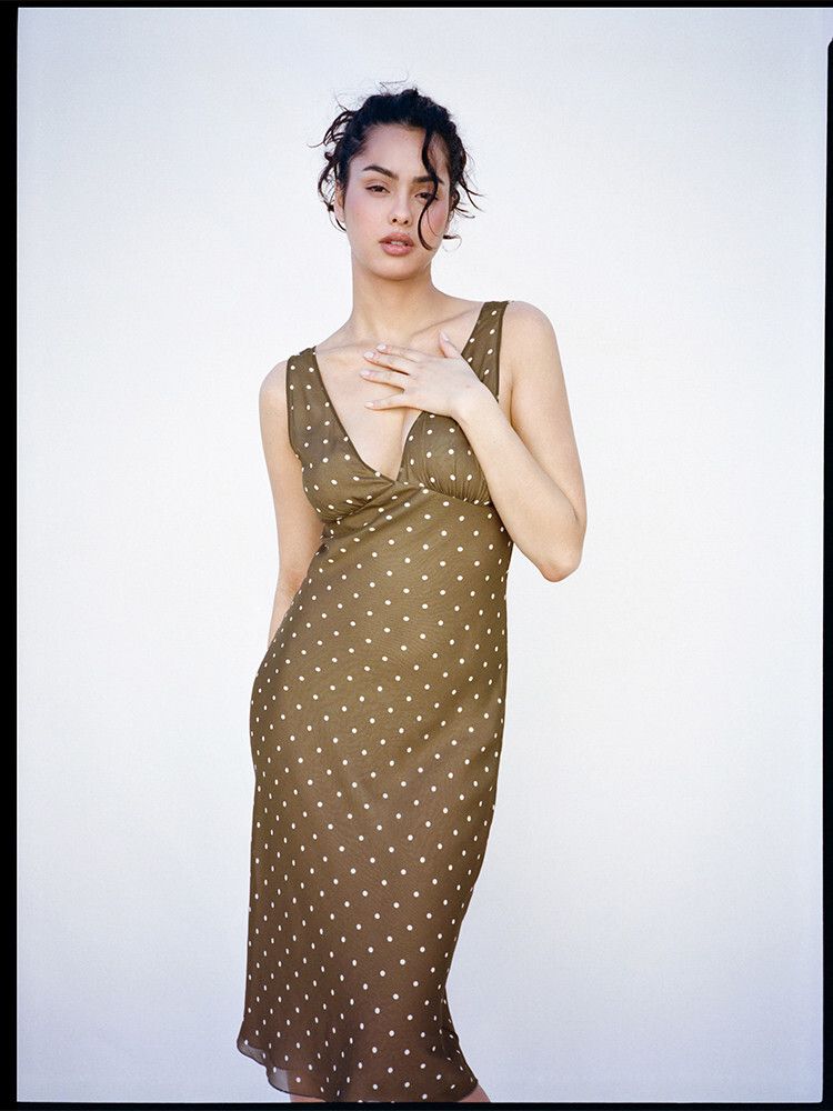 Margot Dress in Olive Spot