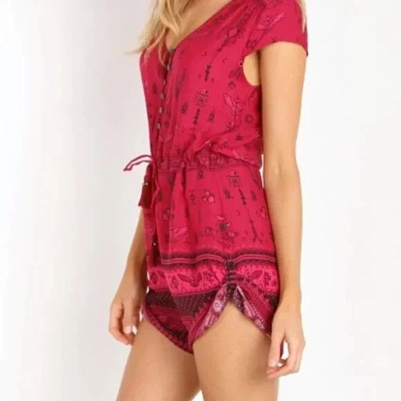 Spell & The Gypsy Pink And Black 'Phoenix' Button Up Boho Play Suit Size XS