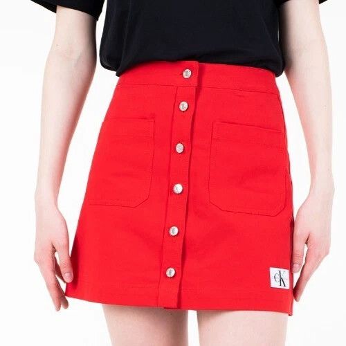 Calvin Klein Denim Twill Mini Skirt Button Front Red Size 29/M