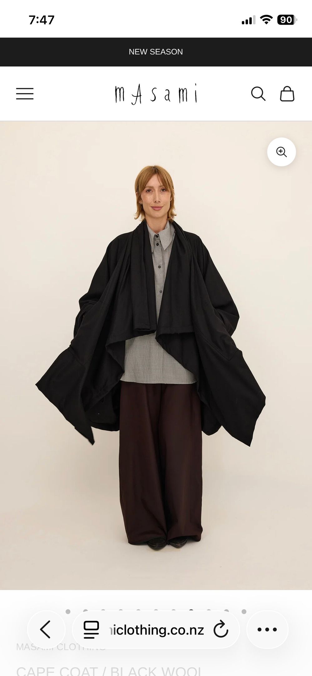 Masami 100% cashmere wool black Cape Coat