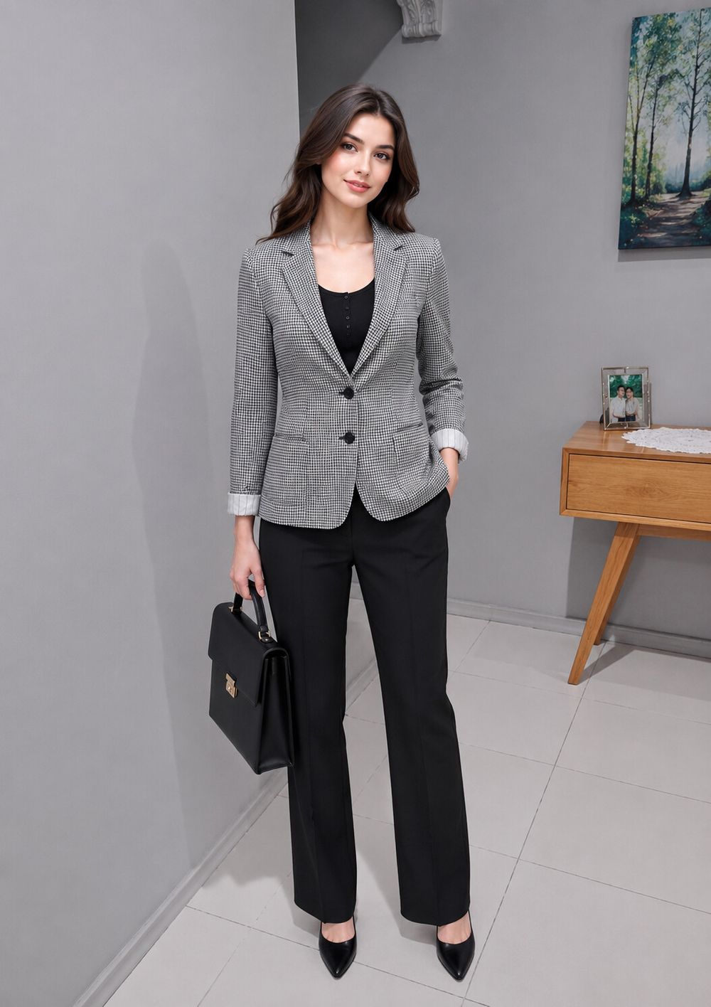 XS Uniqlo IDLF Ines de La Fressange houndstooth blazer in 70% wool