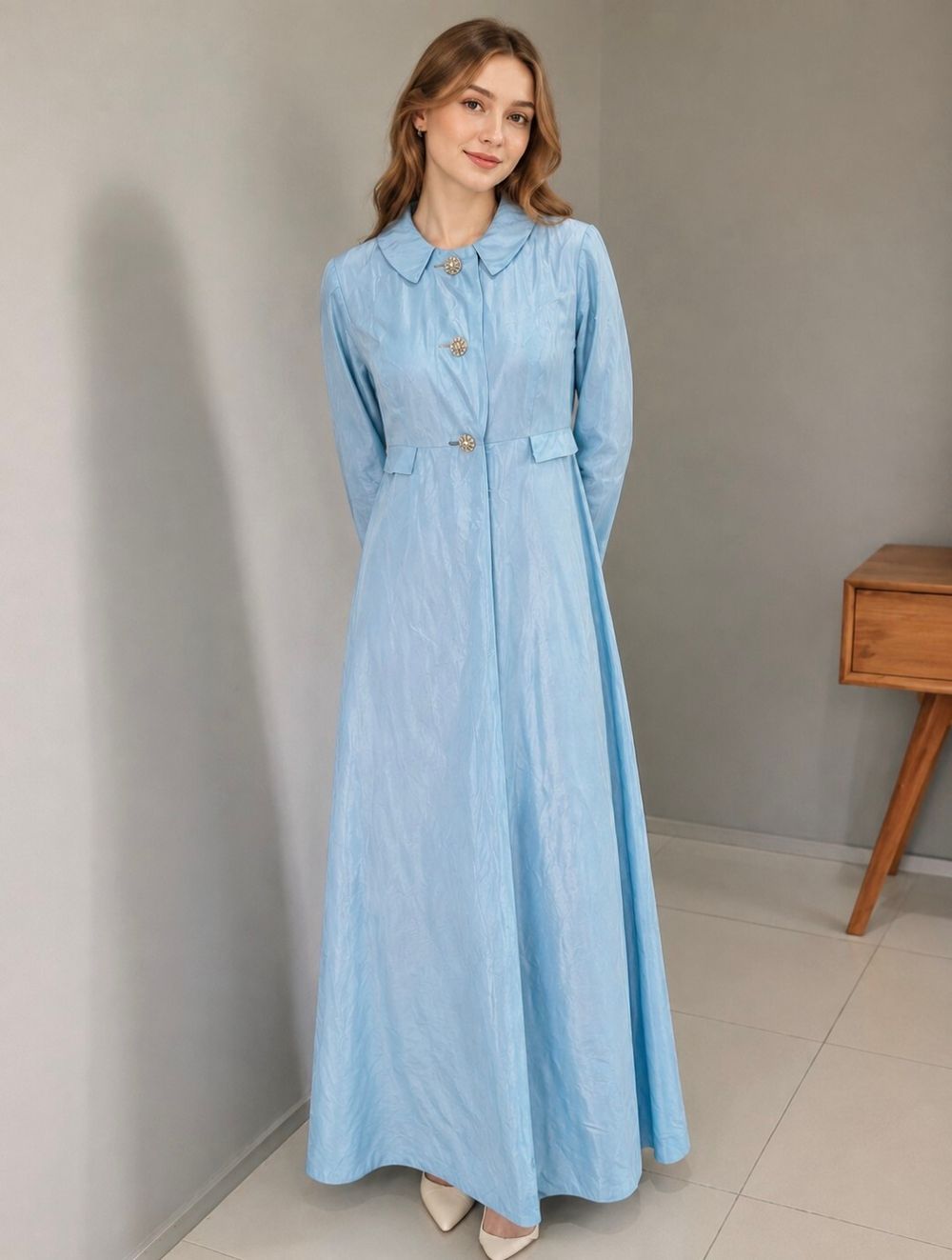 Blue 1970s Bridgerton style opera coat size 8