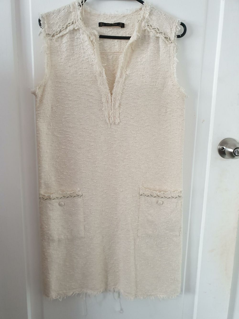 zara cream tweed dress Pre-Loved ZARA TWEED MINI COLLARED CUT OUT DRESS CREAM SIZE XL