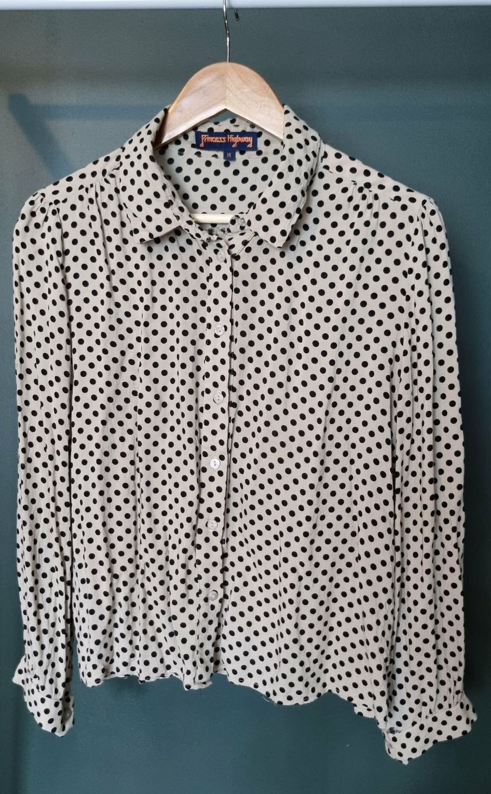 Princess Highway Black and Beige Polka Dot Shirt