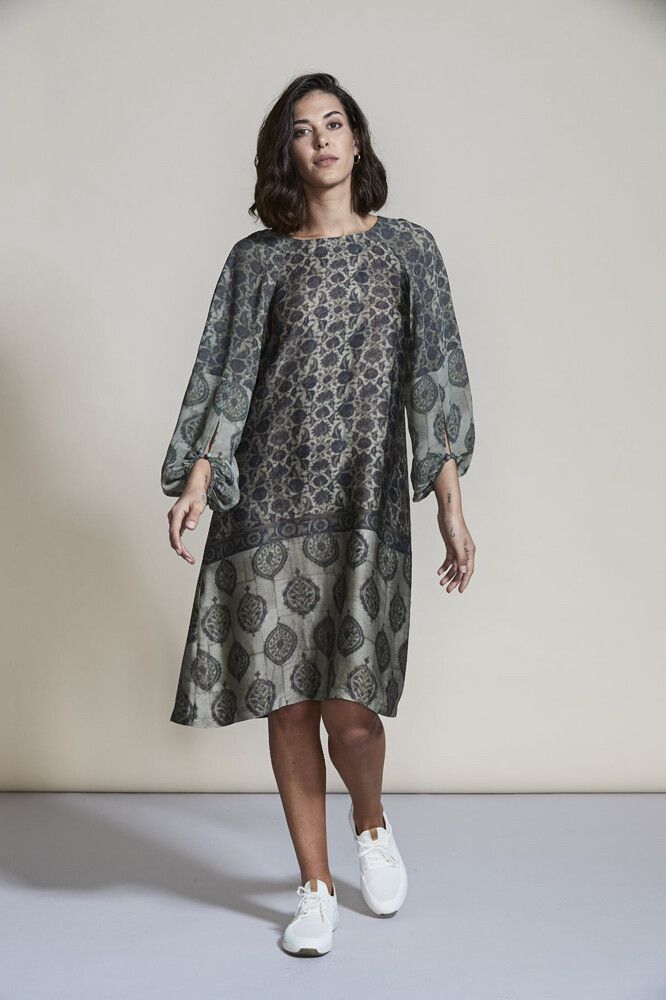 A Line Boho Print Midi Dress