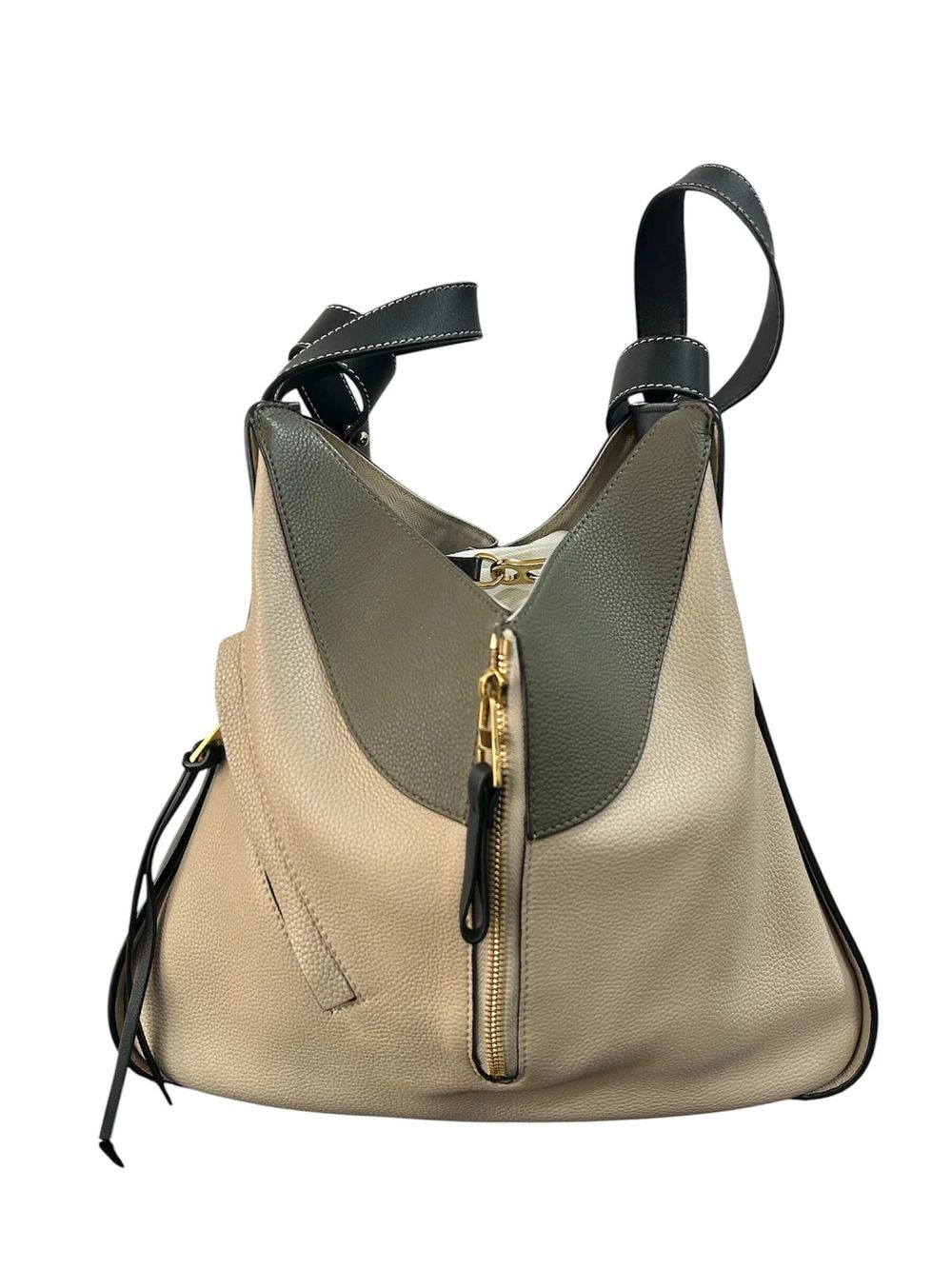 Loewe Beige And Green Leather Hobo Bag