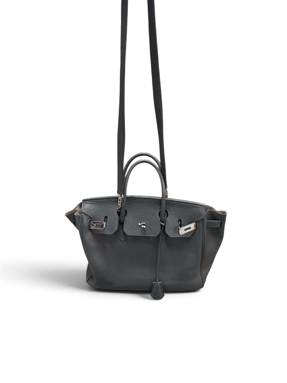 Buti Grey Pebbled Leather Handbag