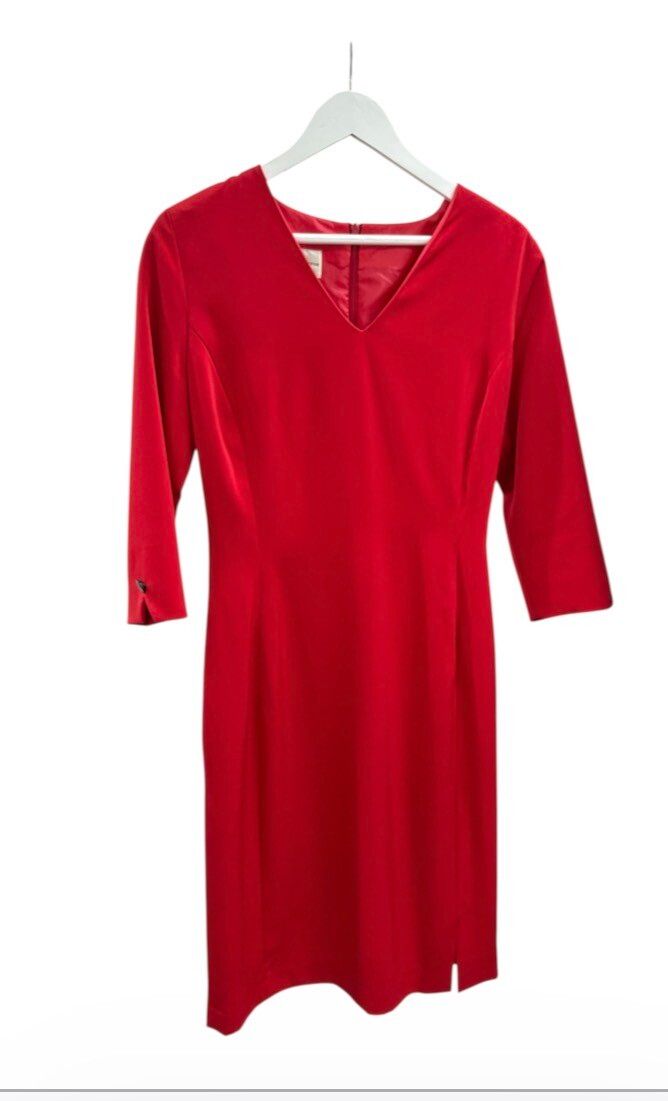 Red V-Neck Midi Dress