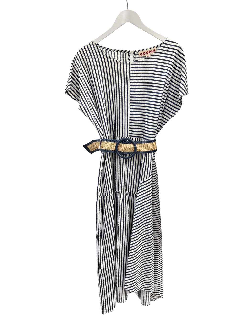 Cooper Navy and White Striped Midi Dress