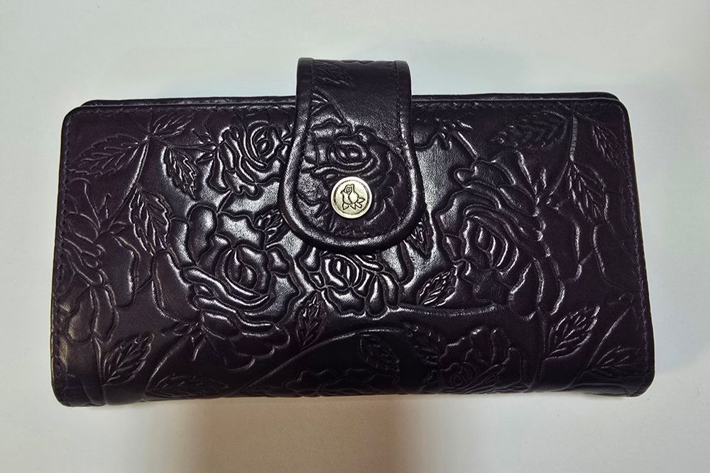 Briarwood Dark Purple Embossed Floral Leather Wallet