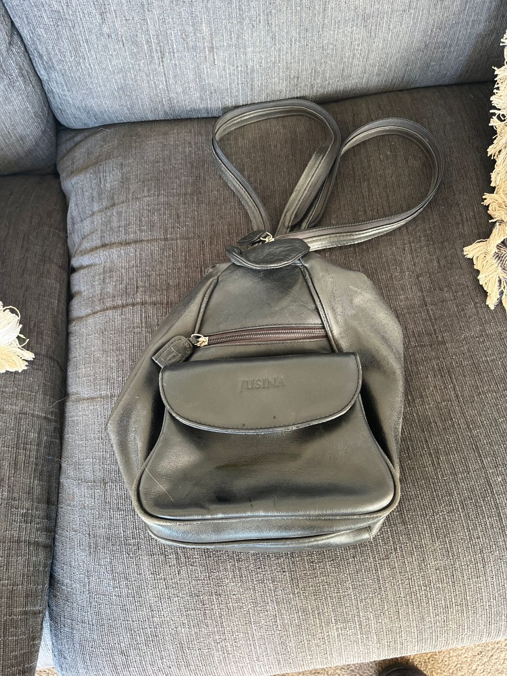 Jusina Black Leather Backpack