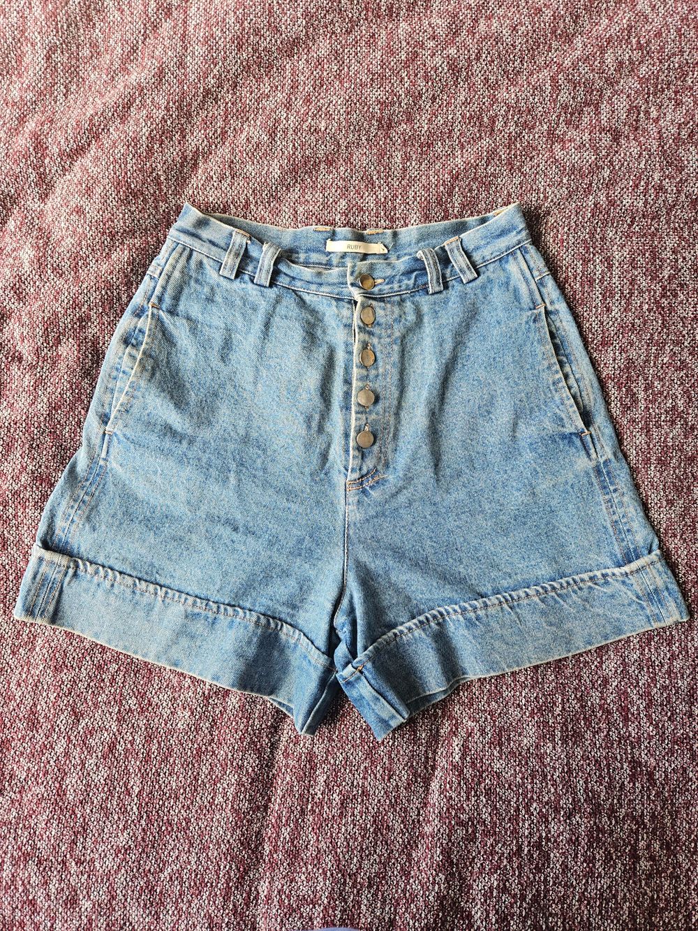 Ruby Blue Denim Button Up Shorts