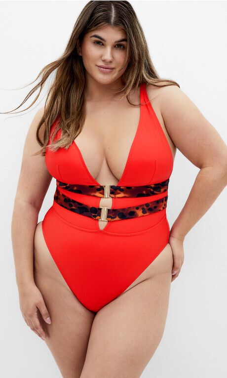 City Chic - Gorgeous Red Swimsuit - NZ Sizes 20 & 22 Available - Vibeka  Design - Tigerlily Red on Designer Wardrobe