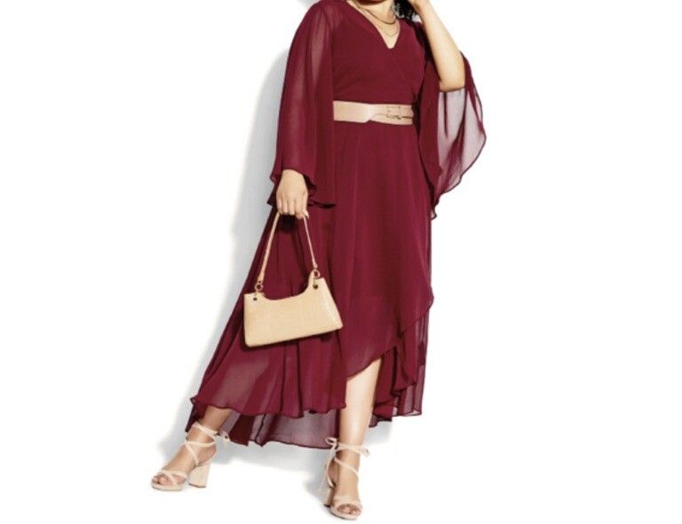 City Chic - **NEW** Ruby / Burgundy Maxi 2pc Dress - Floaty meets Feminine - NZ 12-14 on Designer Wardrobe City Chic - **NEW** Ruby / Burgundy Maxi 2pc Dress - Floaty meets Feminine - NZ 12-14 on Designer Wardrobe