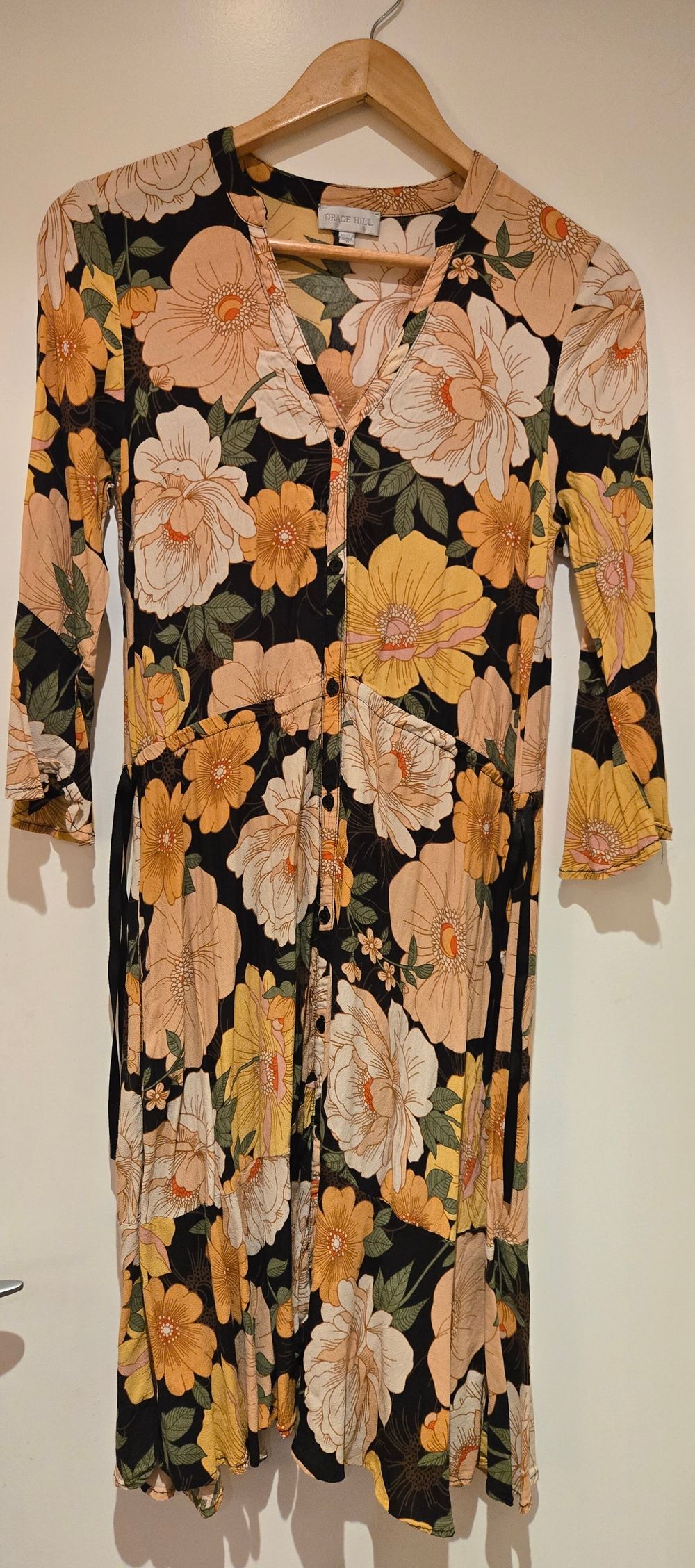 Grace Hill Floral Button-Front Midi Dress – Size 8
