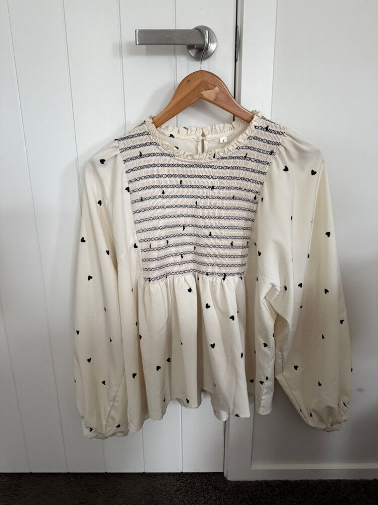 Cream Black Hearts Top