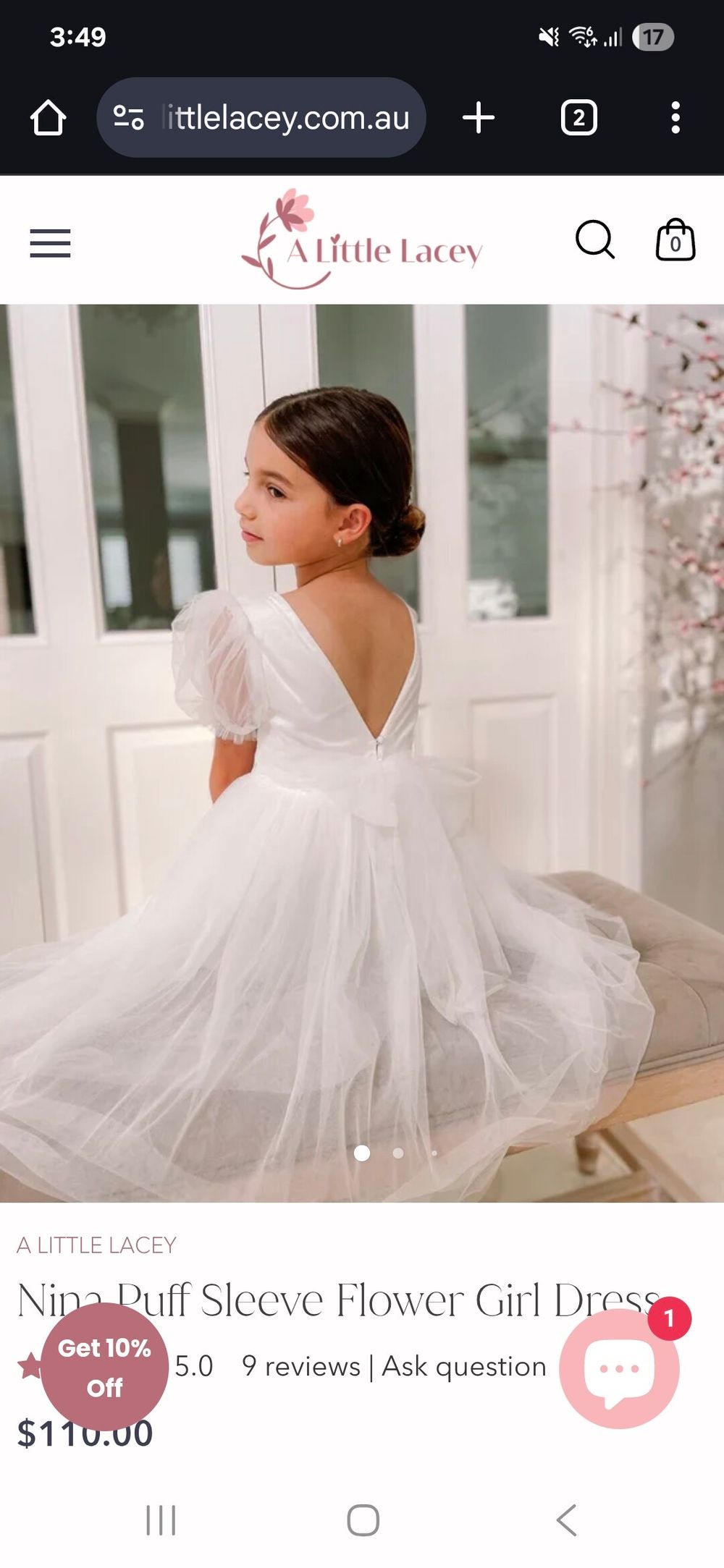 NINA PUFF SLEEVE FLOWER GIRL DRESS SIZE 10