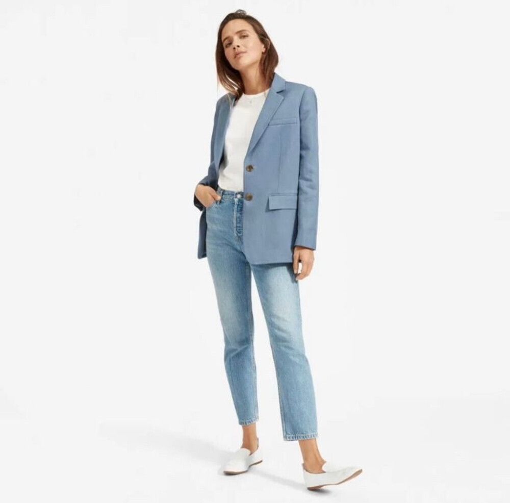 Everlane Cotton Linen Oversized Blazer In Dusty Blue