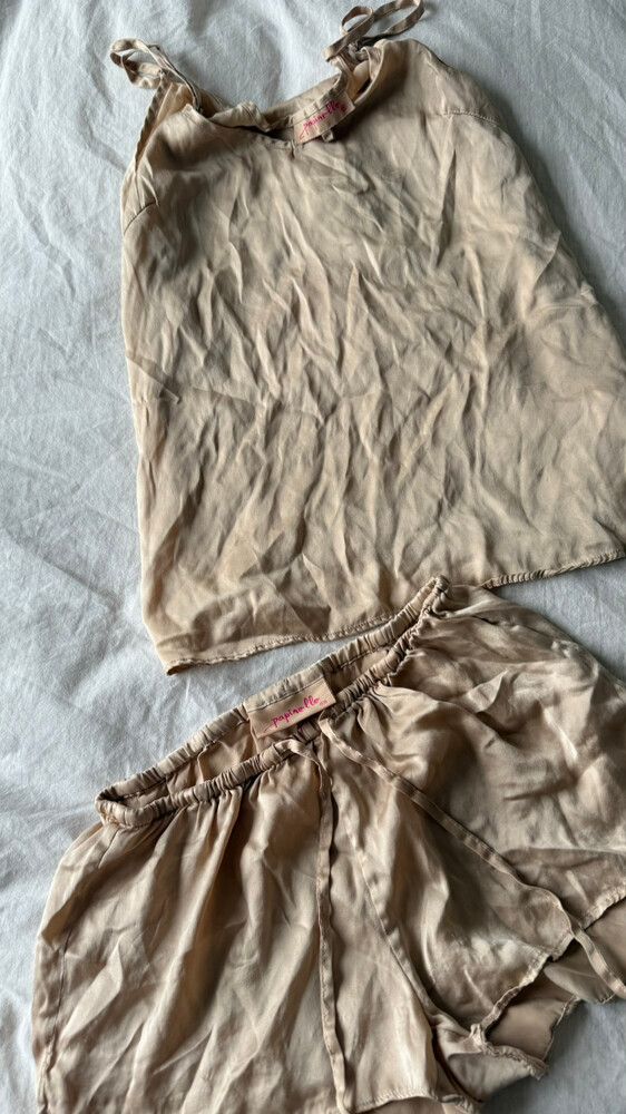 papinelle 100% silk cami and short sleep set champagne
