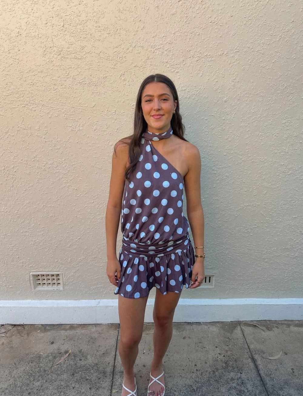 One Mile Brown Polka Dot mini dress