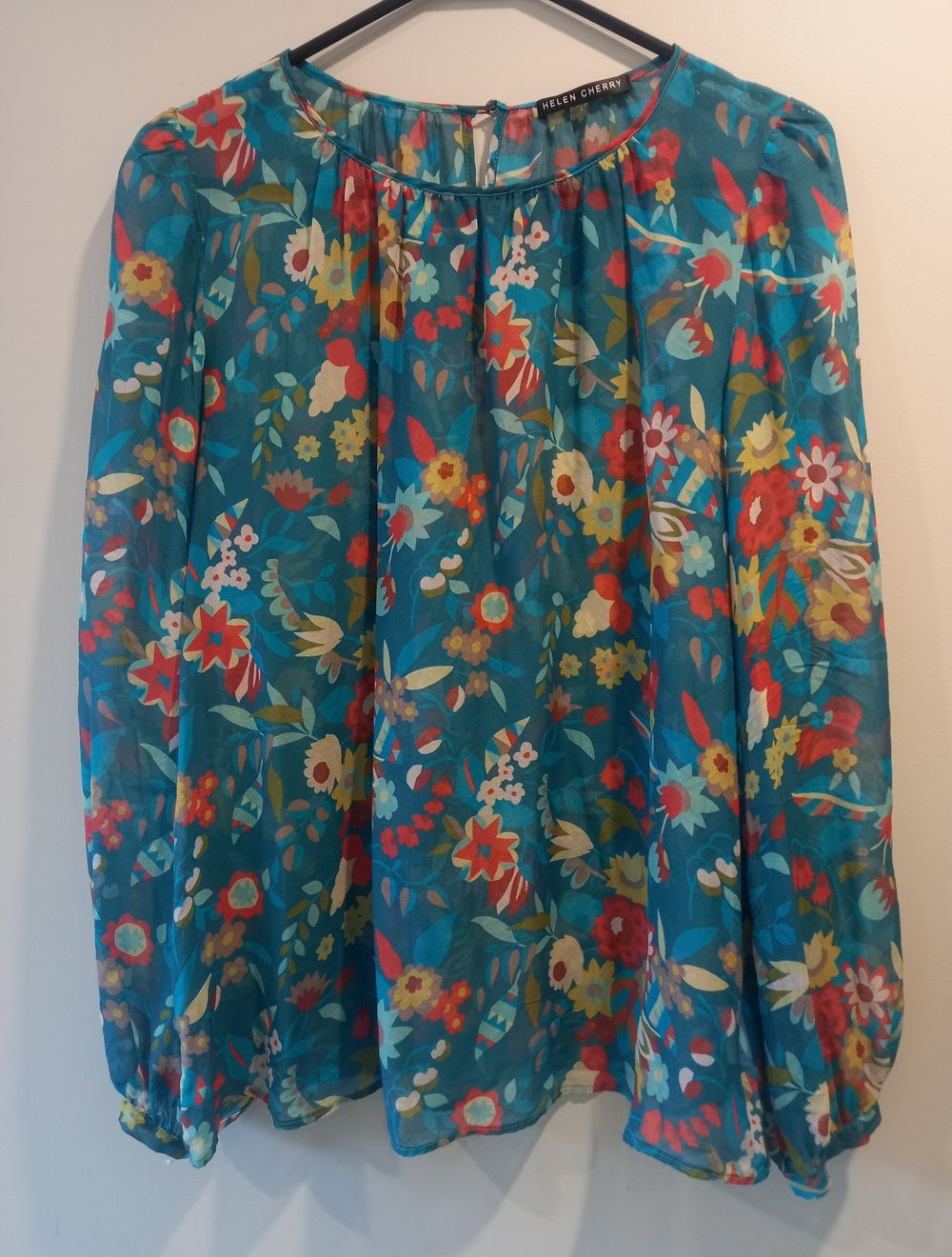 Helen Cherry Silk Floral Long Sleeve Top