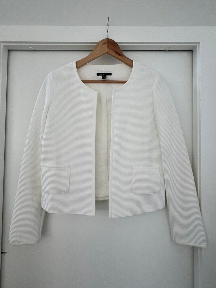Mango White Textured Cropped Jacket