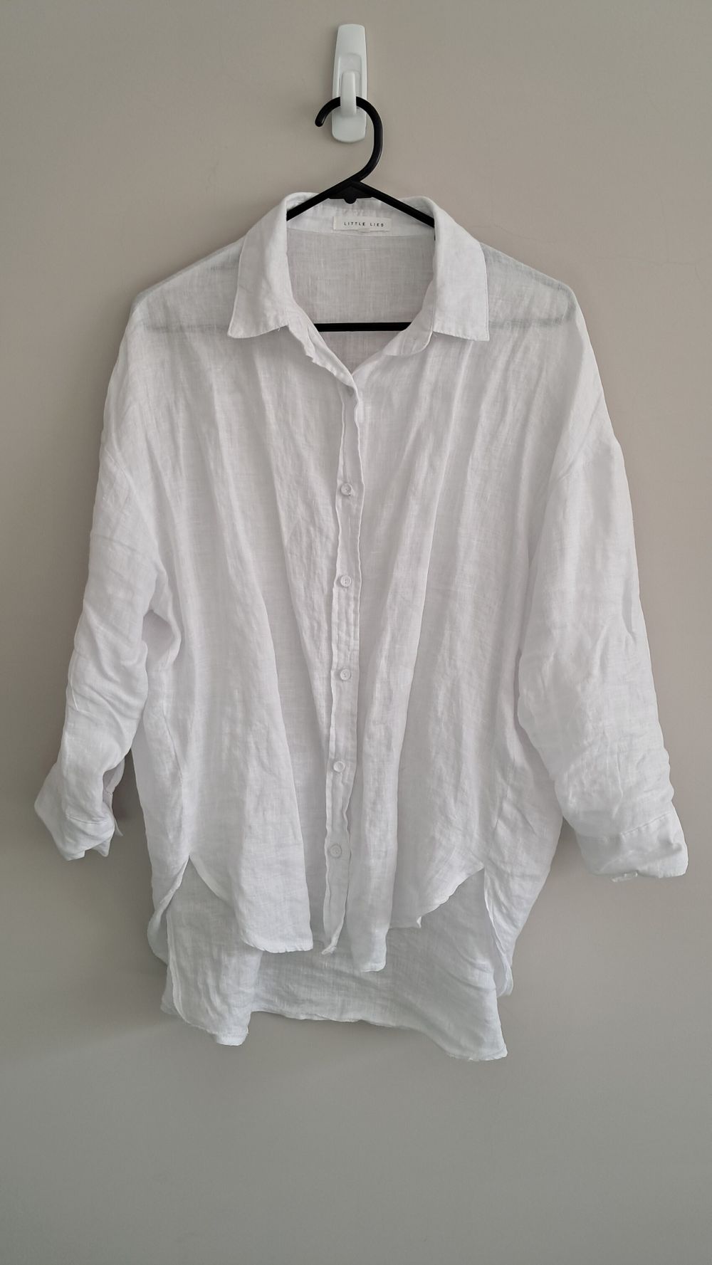 Little Lies White Linen Shirt, Size Small